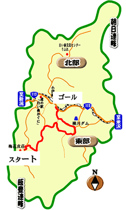 地域おこし協力隊根本さんの令和元年7月の活動地図（徒歩で縦断）