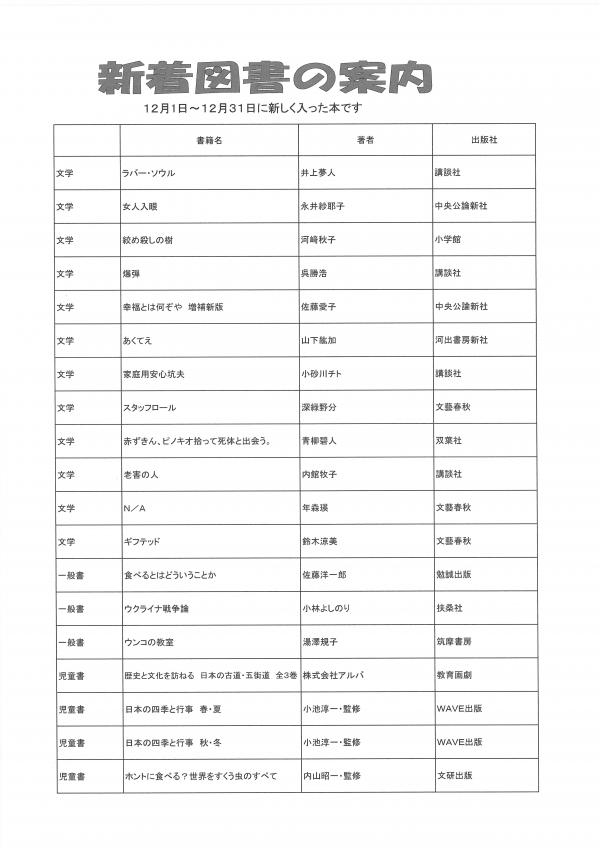 12月新着図書