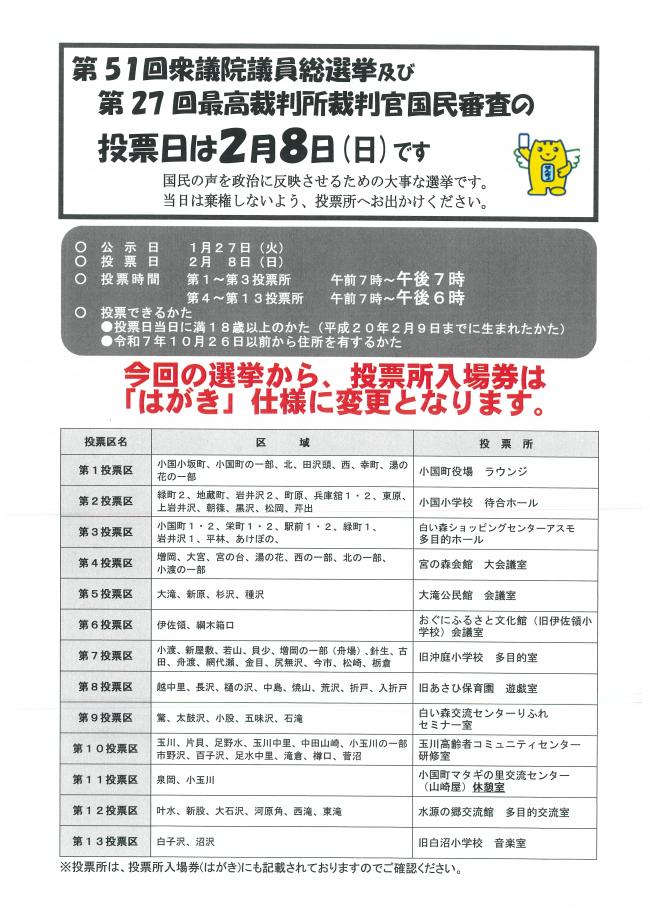 第51回衆議院議員総選挙及び第27回最高裁判所裁判官国民審査についてのお知らせ